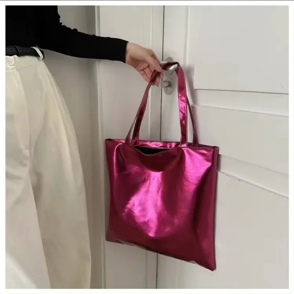 Metallic/ Shiny Shoulder Bag/ Shopping Tote  | Green/Rose Red/ Gold | NEW!💚💓💛